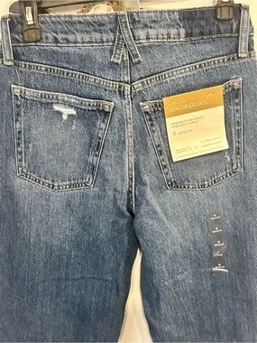 Goldie Relaxed Straight-Back Jeans in Medium Blue Denim